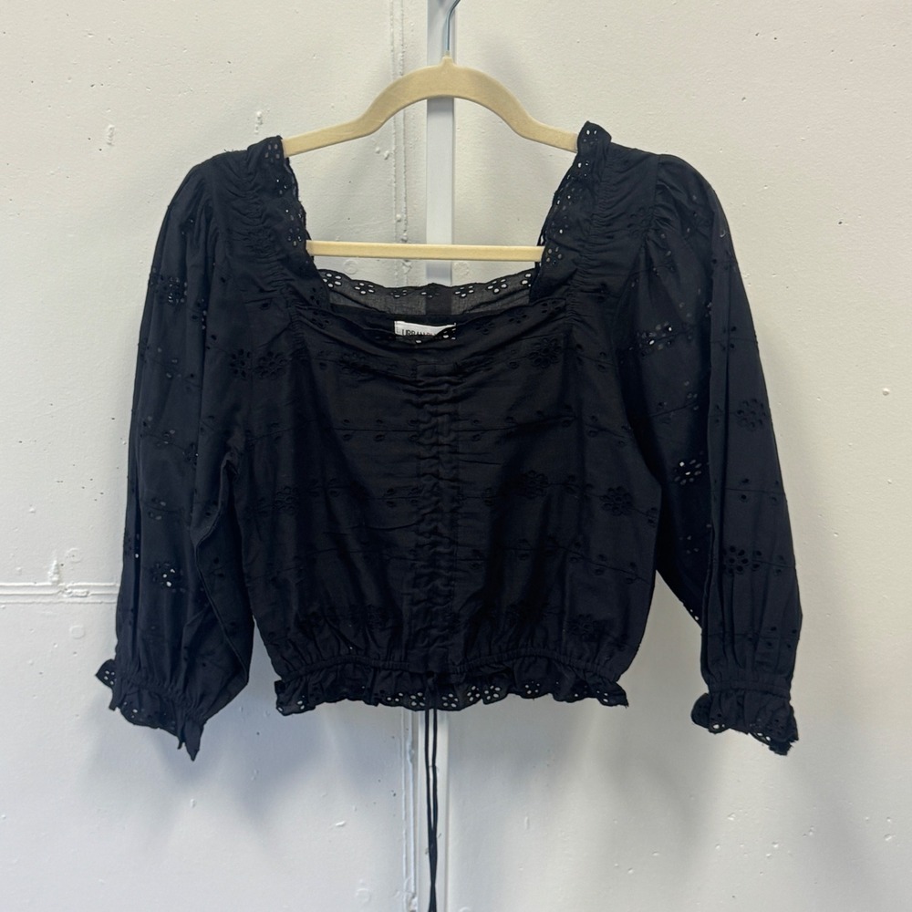 NWT Urban Bliss Black Eyelet Embroidered Crop Top Puff Sleeve Square Neck Boho